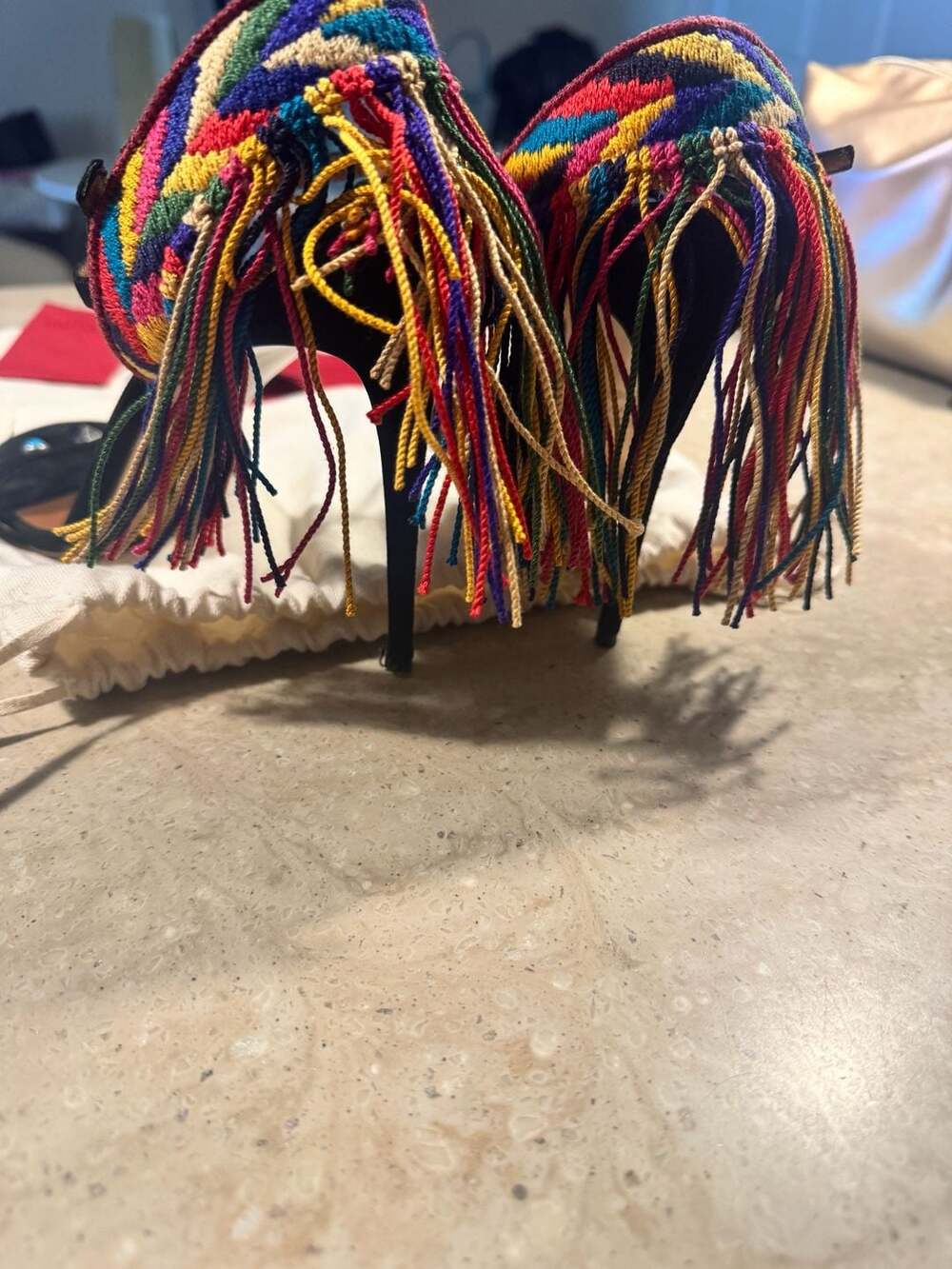 Valentino Garavani Rainbow Fringe Tassel Suede Sandals Heels EU 40.5 US 10 - Picture 3 of 9
